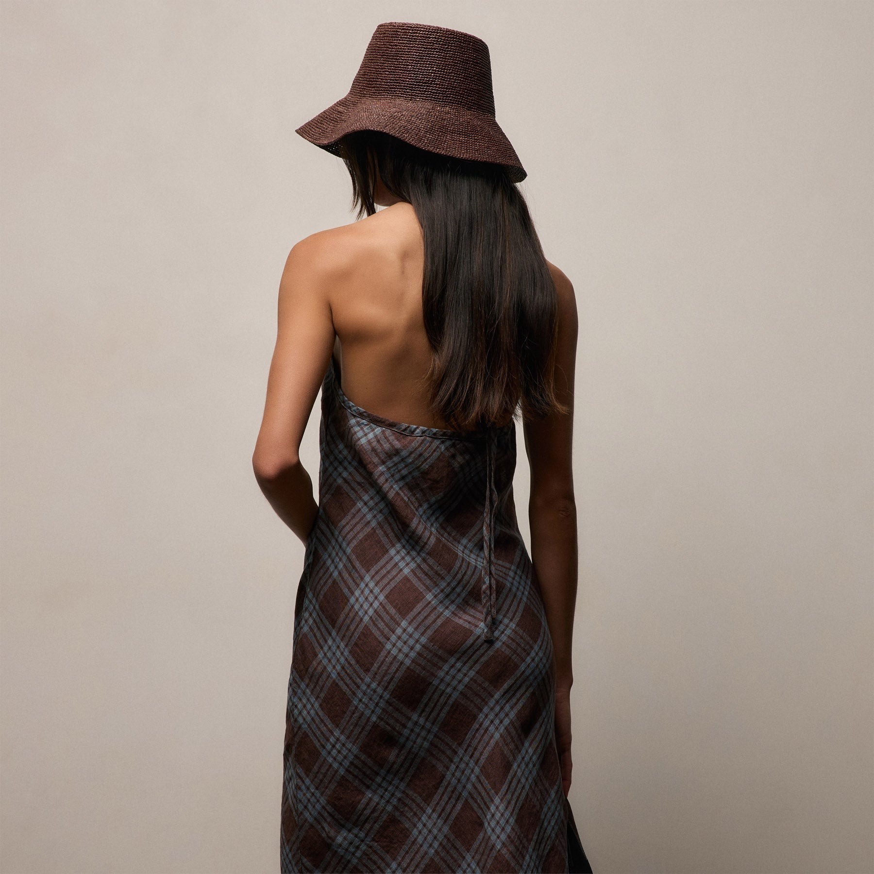 Robe chic en lin à motif écossais – Prune